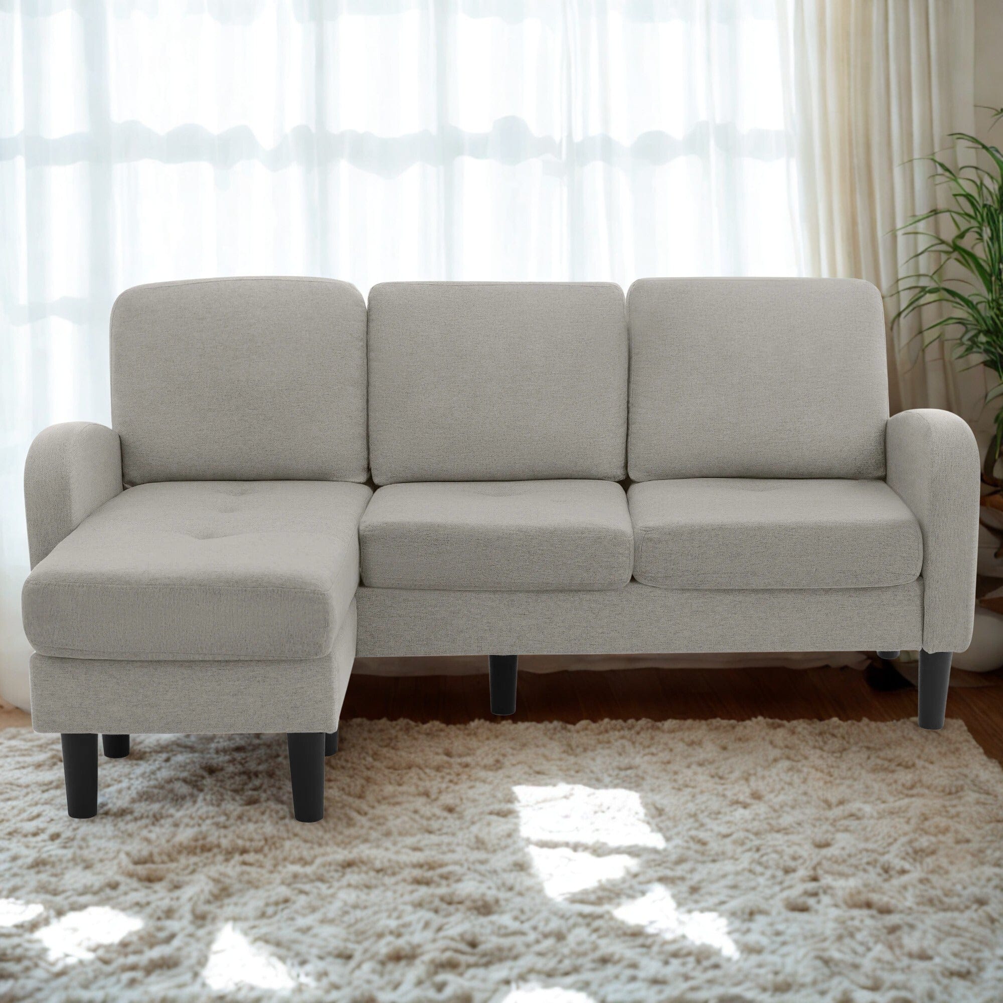 Canapé d'Angle Gris Clair Compact en Tissu Respirant