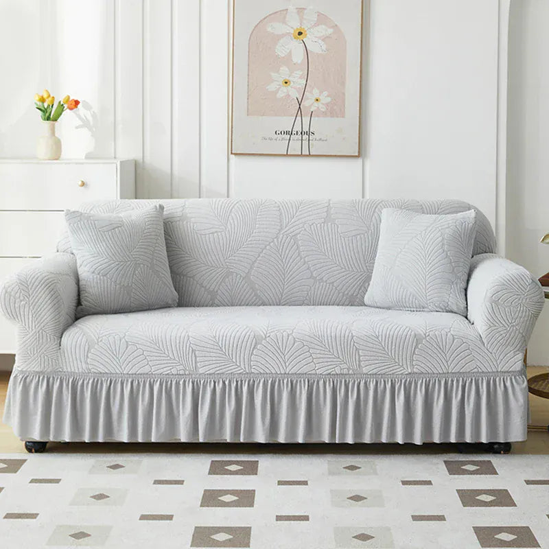 Housse de Canapé avec Jupe Motif Feuillage Gris Clair Light Gray / Large
