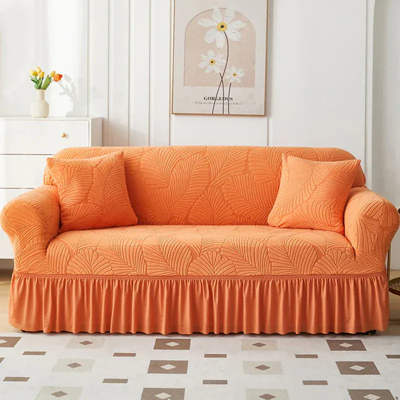 Housse de Canapé avec Jupe Motif Feuillage Orange Orange / Large