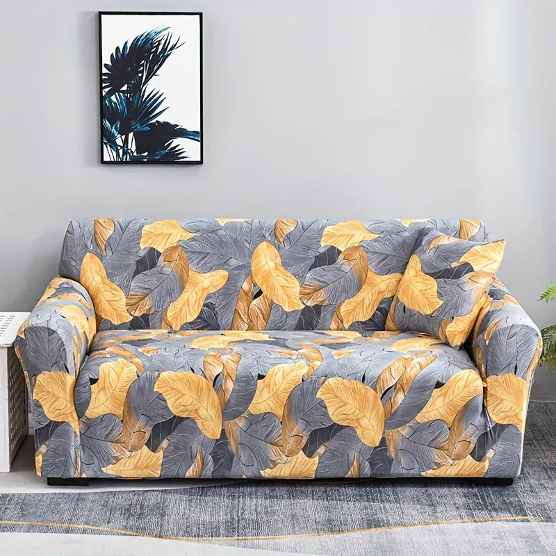 Housse de Canapé Imprimé Feuille Jaune et Gris Couleur 03 / Single set