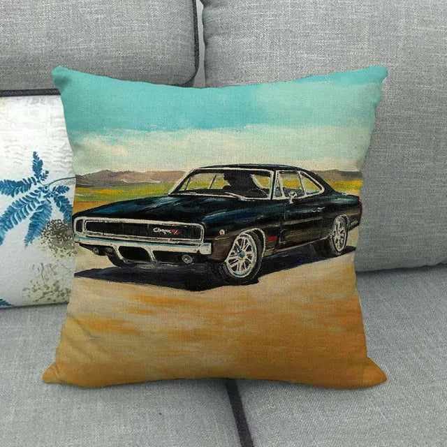 Housse de Coussin Décorative Motif Muscle Car Américaine Rétro 2 / 40x40cm
