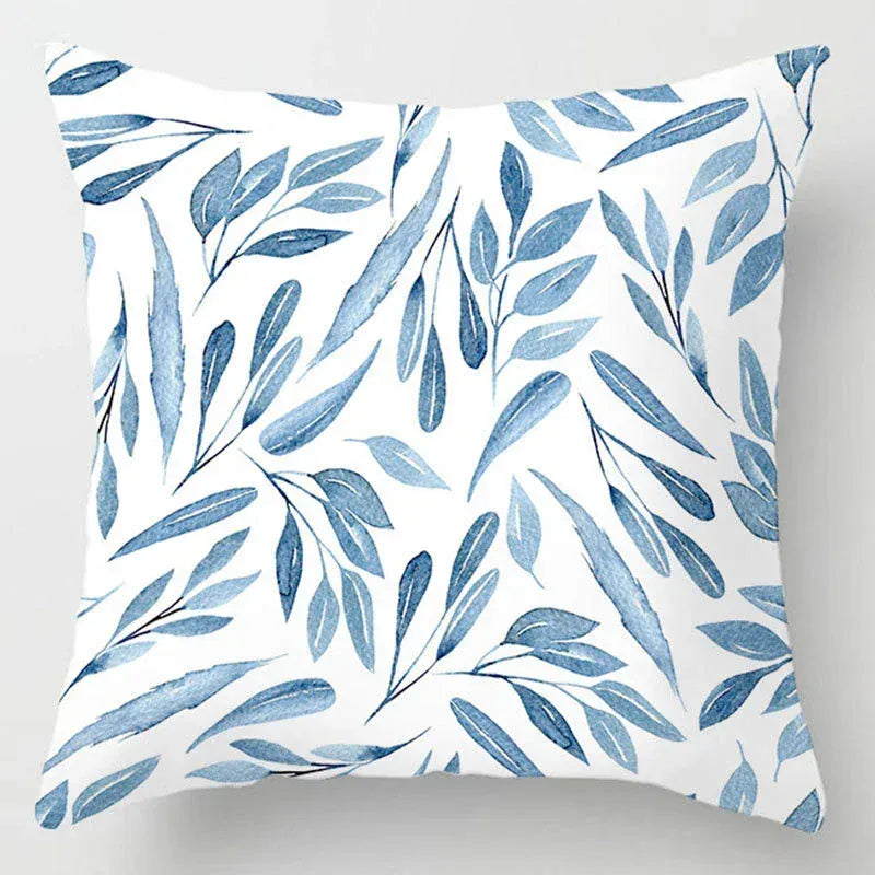 Housse de Coussin Motif Feuille Bleu 18 / 40x40cm