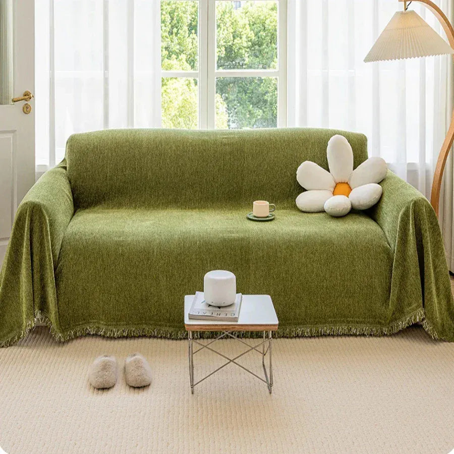 Jeté de Canapé avec Pompons Vert Vert / 180x90cm