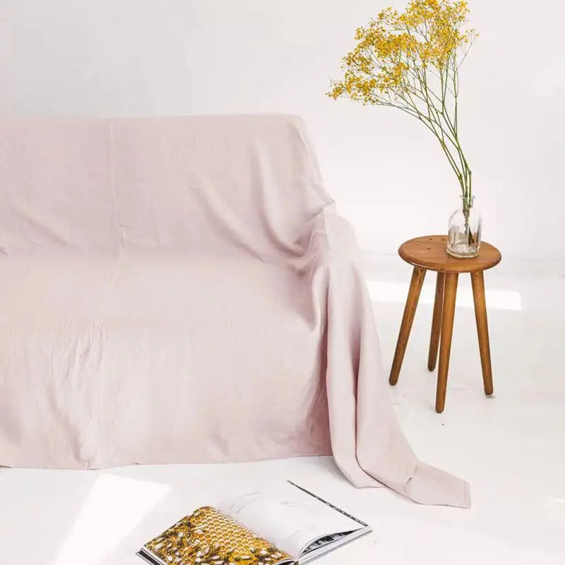 Jeté de Canapé Doux en Lin Naturel Rose Rose / 100x160cm