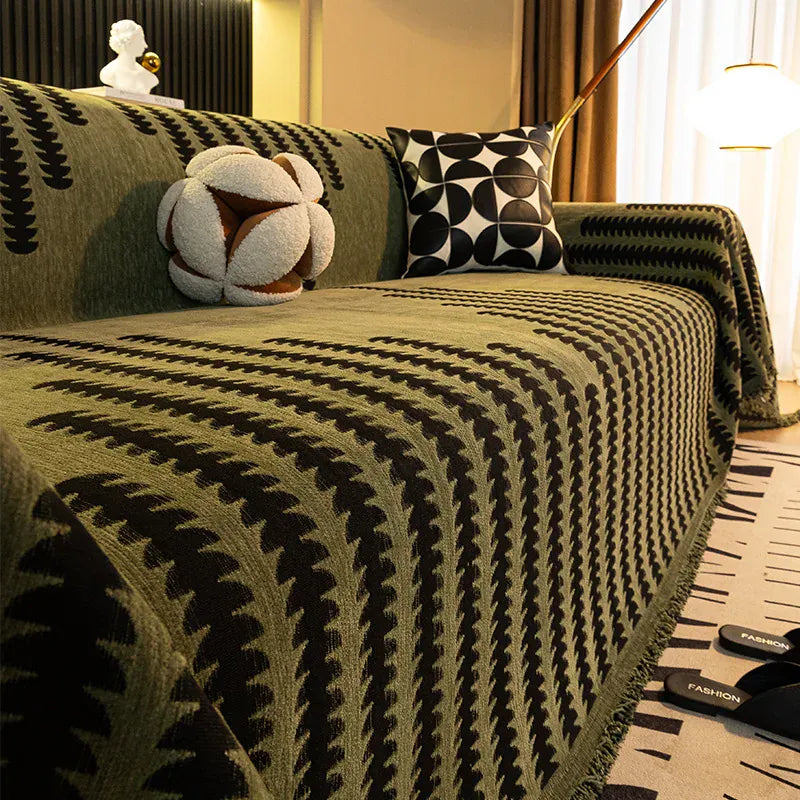 Jeté de Canapé en Tricot Noir et Vert Vert / 90x90cm