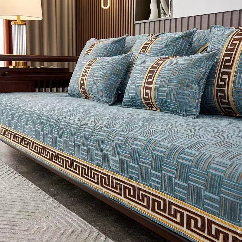 Protège Canapé en Chenille de Luxe Géométrique Bleu / 70x70cm 1pc