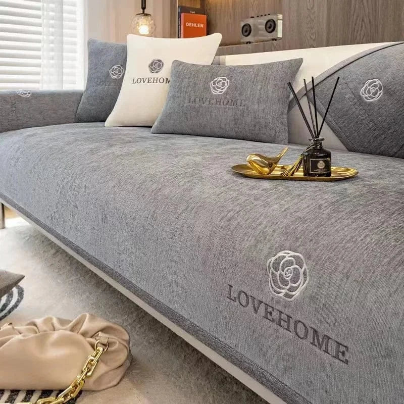 Protège Canapé en Chenille Luxe Gris Foncé Chiné Gris / 70x70cm 1pc