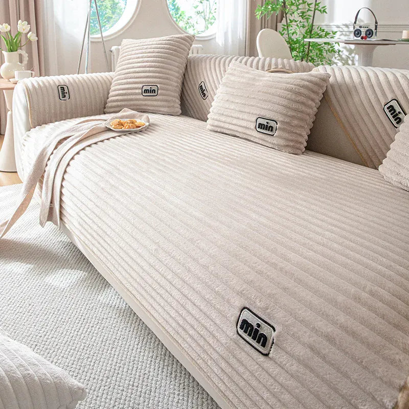Protège Canapé en Peluche Beige Kaki / 70x70cm