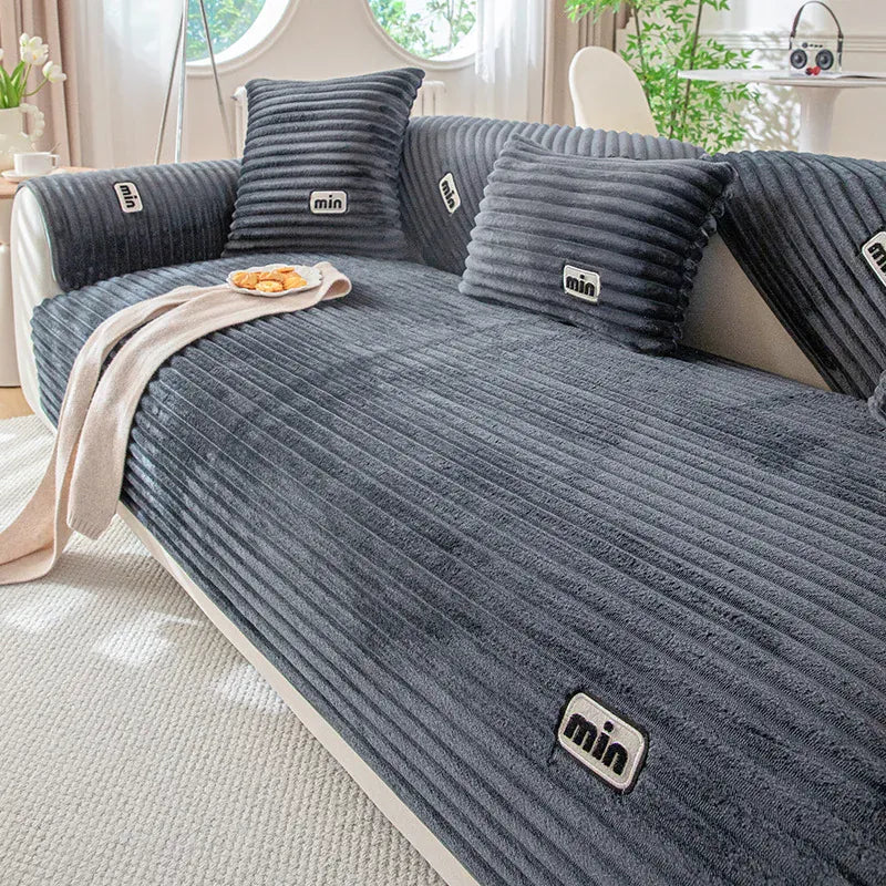 Protège Canapé en Peluche Marine Gris / 70x70cm