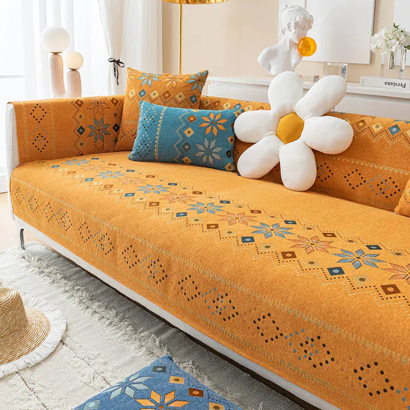 Protège Canapé Style Bohème à Motif Orange N6 Orange / 70x70cm 1pc