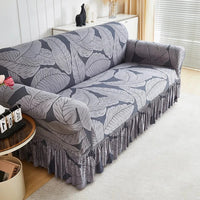 Housse de Canapé avec Jupe et Motif Feuillage Gris Color 18 / 4seater(235-300cm)