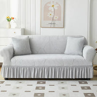 Housse de Canapé avec Jupe Motif Feuillage Gris Clair Light Gray / Large