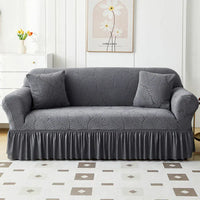 Housse de Canapé avec Jupe Motif Feuillage Gris Foncé Dark Gray / Large