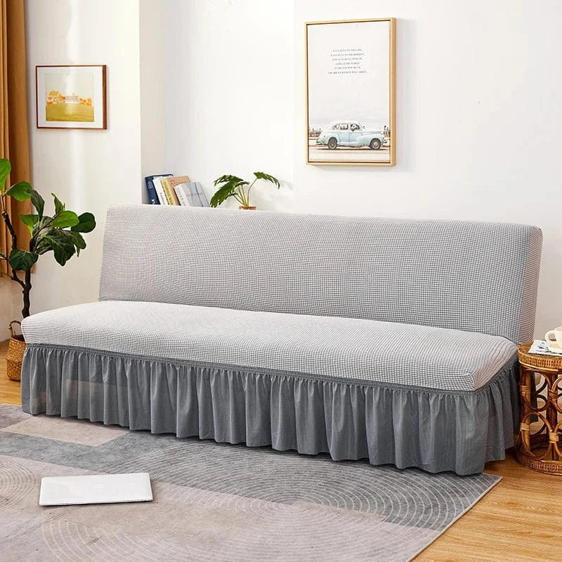 Housse de Canapé Géométrique à Jupe Gris Clair