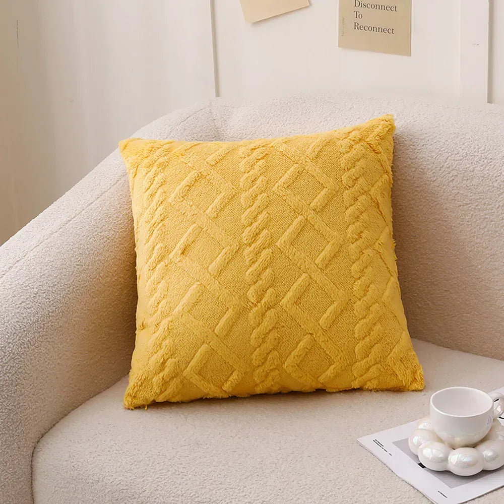 Housse de Coussin Déco en Peluche Jaune