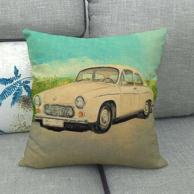 Housse de Coussin Décorative Motif Voiture Classique Vintage