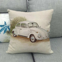 Housse de Coussin Décorative Motif VW Coccinelle Blanche Rétro 4 / 40x40cm