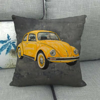 Housse de Coussin Décorative Motif VW Coccinelle Jaune Rétro 13 / 40x40cm