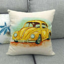 Housse de Coussin Décorative Motif VW Coccinelle Jaune Rétro Aquarelle 3 / 40x40cm