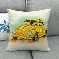 Housse de Coussin Décorative Motif VW Coccinelle Jaune Rétro Aquarelle 3 / 40x40cm