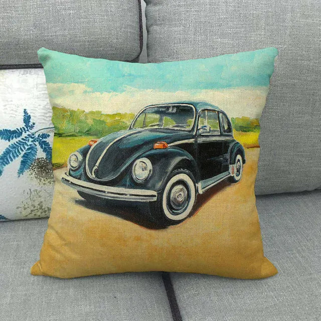 Housse de Coussin  Décorative Motif VW Coccinelle Noire Rétro