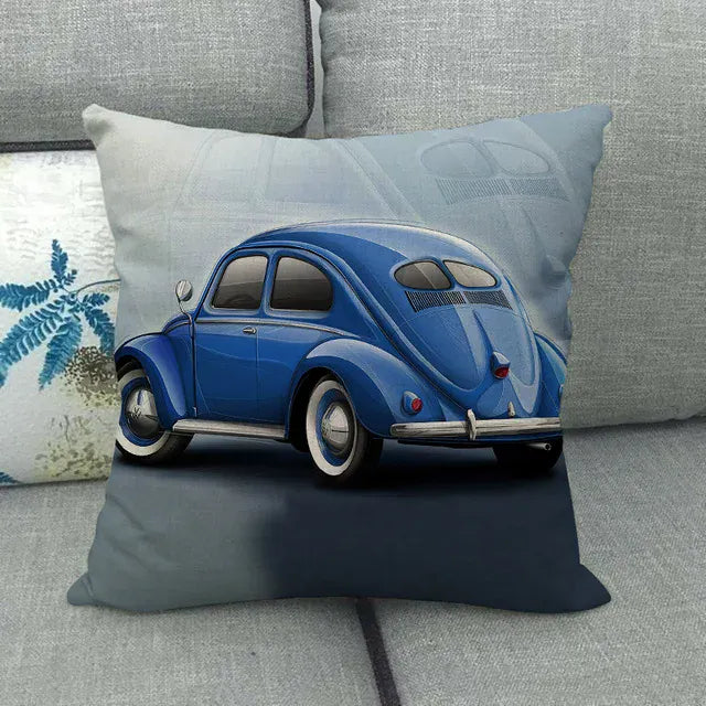 Housse de Coussin Décorative Motif VW Coccinelle Rétro Vue Arrière