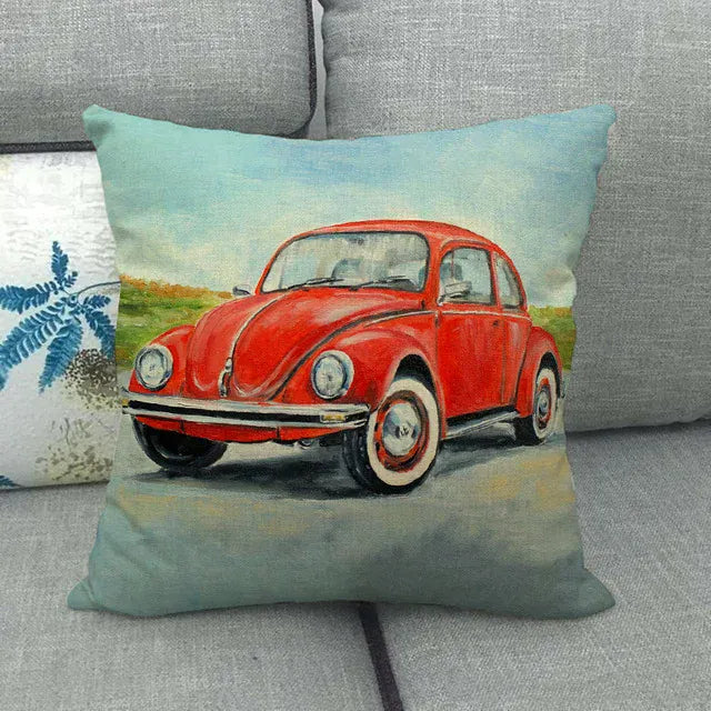 Housse de Coussin Décorative Motif VW Coccinelle Rouge Rétro