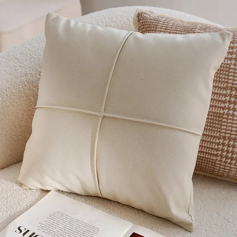 Housse de Coussin Luxe Léger avec Relief en Croix Beige