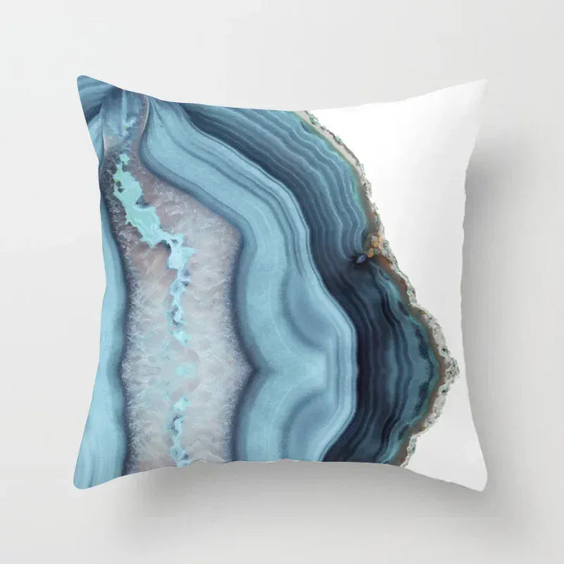 Housse de Coussin Motif Agate Bleue