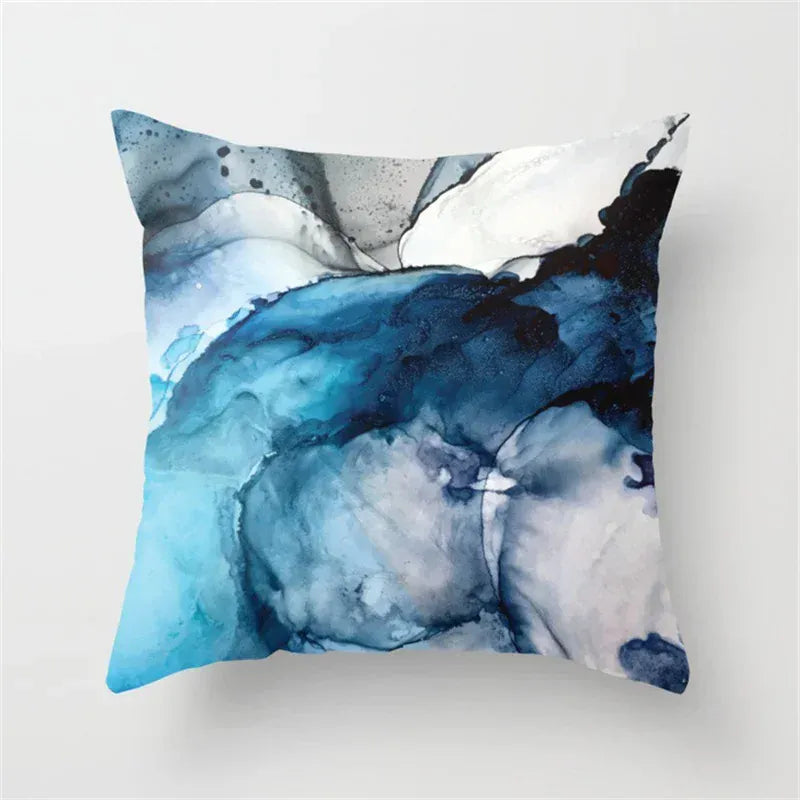 Housse de Coussin Motif Aquarelle Abstraite Bleu