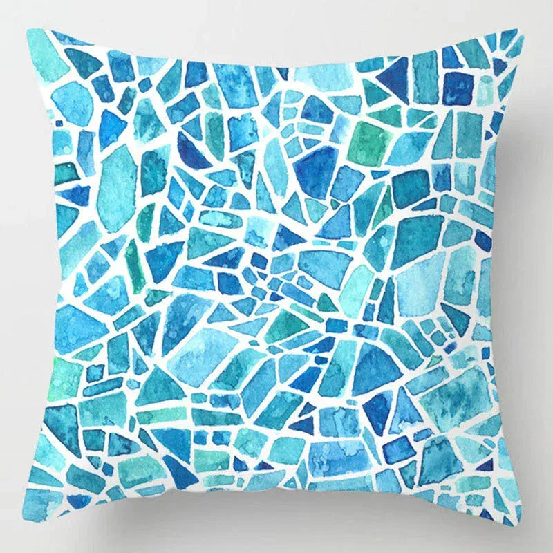 Housse de Coussin Motif Mosaïque Bleu