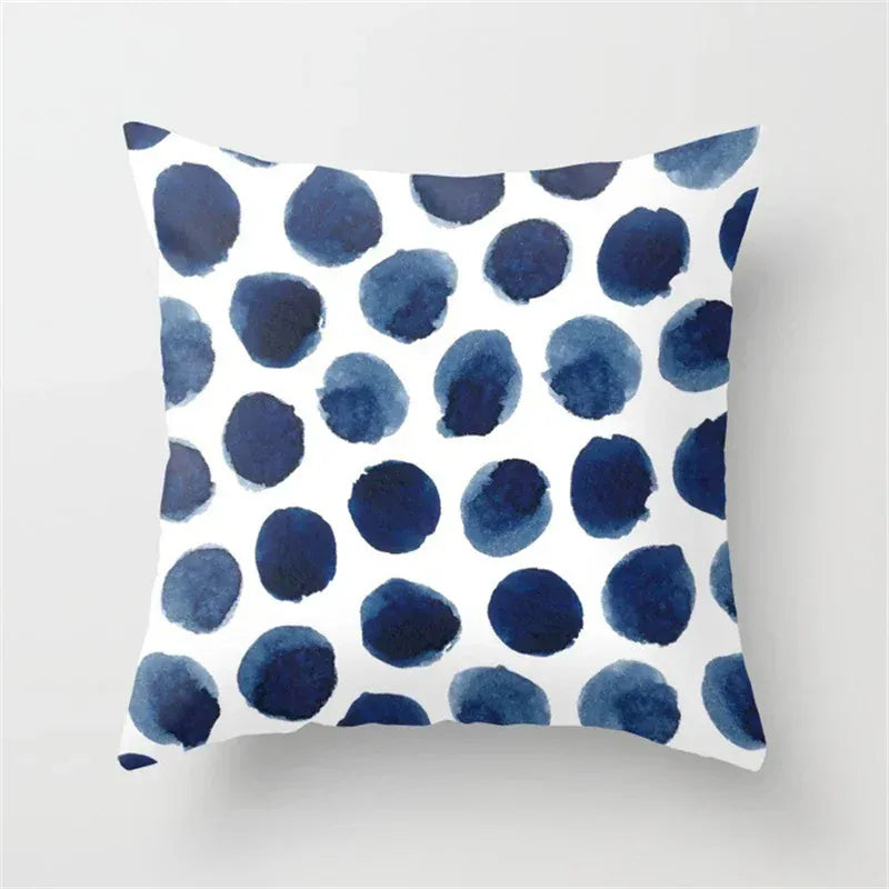 Housse de Coussin Motif Pois Aquarelle Bleu Marine