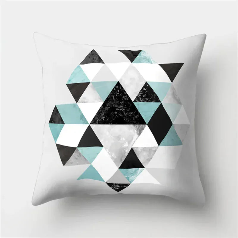 Housse de Coussin Motif Triangle Bleu