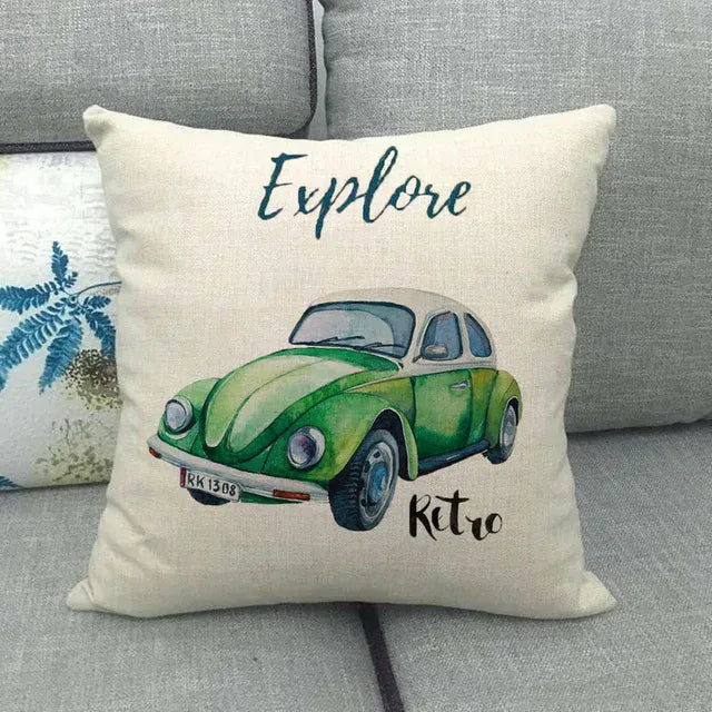 Housse de Coussin Motif VW Coccinelle Rétro "Explore"
