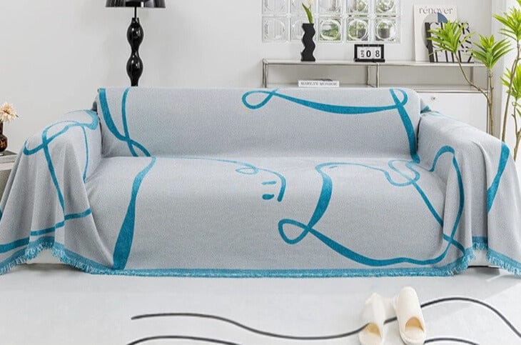 Jeté de Canapé à Lignes Bleu et Blanc