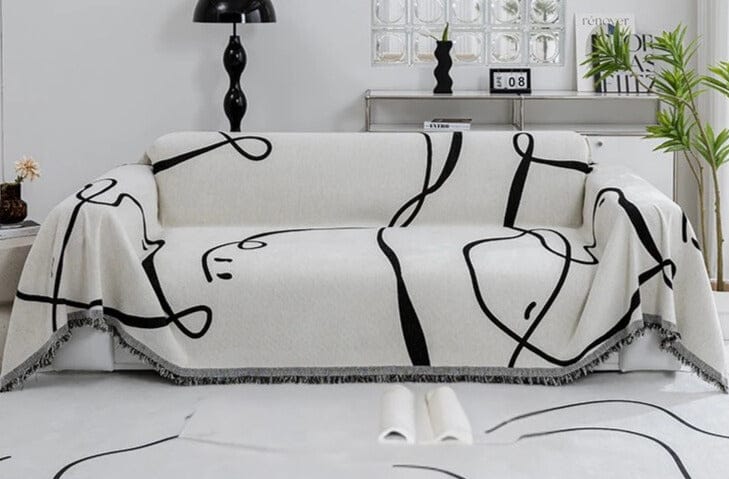 Jeté de Canapé à Lignes Noires et Blancs