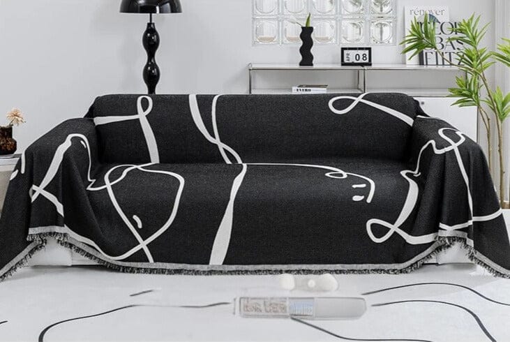 Jeté de Canapé à Lignes Noires et Blancs