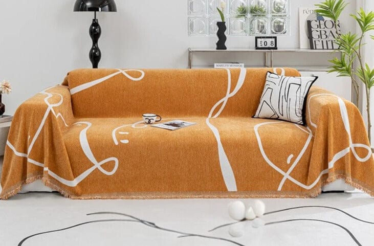 Jeté de Canapé à Lignes Oranges et Blancs