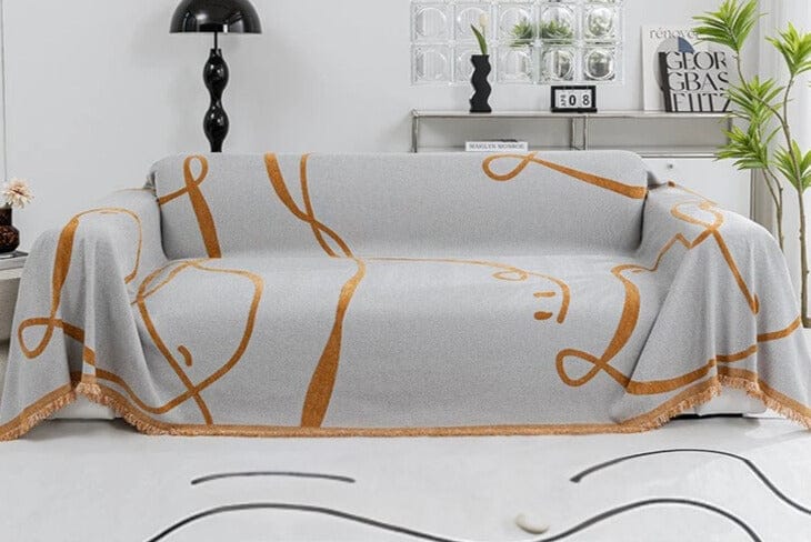 Jeté de Canapé à Lignes Oranges et Blancs