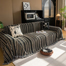 Jeté de Canapé en Molleton Rayé Marron et Noir Noir / 180x90cm