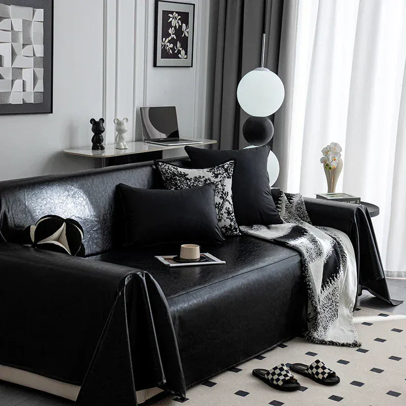 Jeté de Canapé en Similicuir Noire