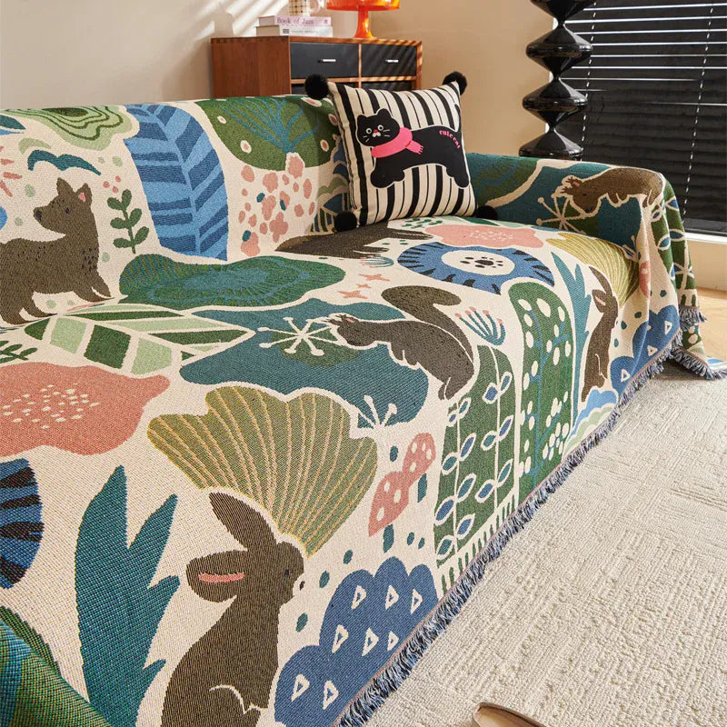 Jeté de Canapé en Tricot  Motif Feuille