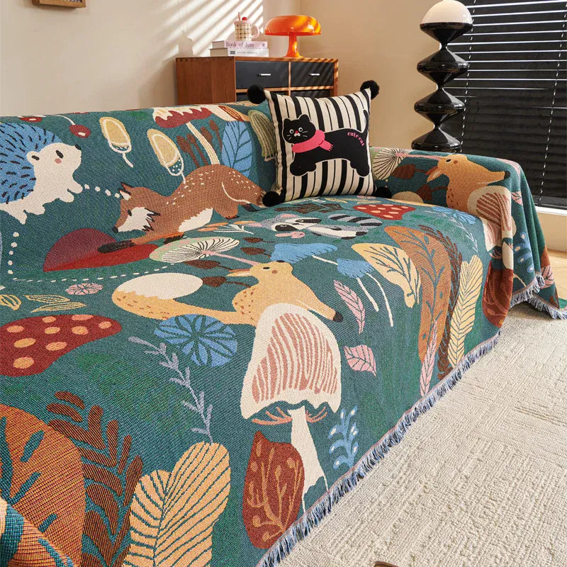 Jeté de Canapé en Tricot  Motif Nature Verte