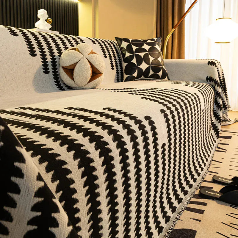 Jeté de Canapé en Tricot Noir et Blanc