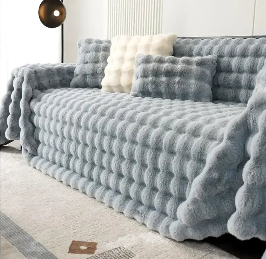 Jeté de Canapé Luxe en Peluche Imitation Lapin Bleu