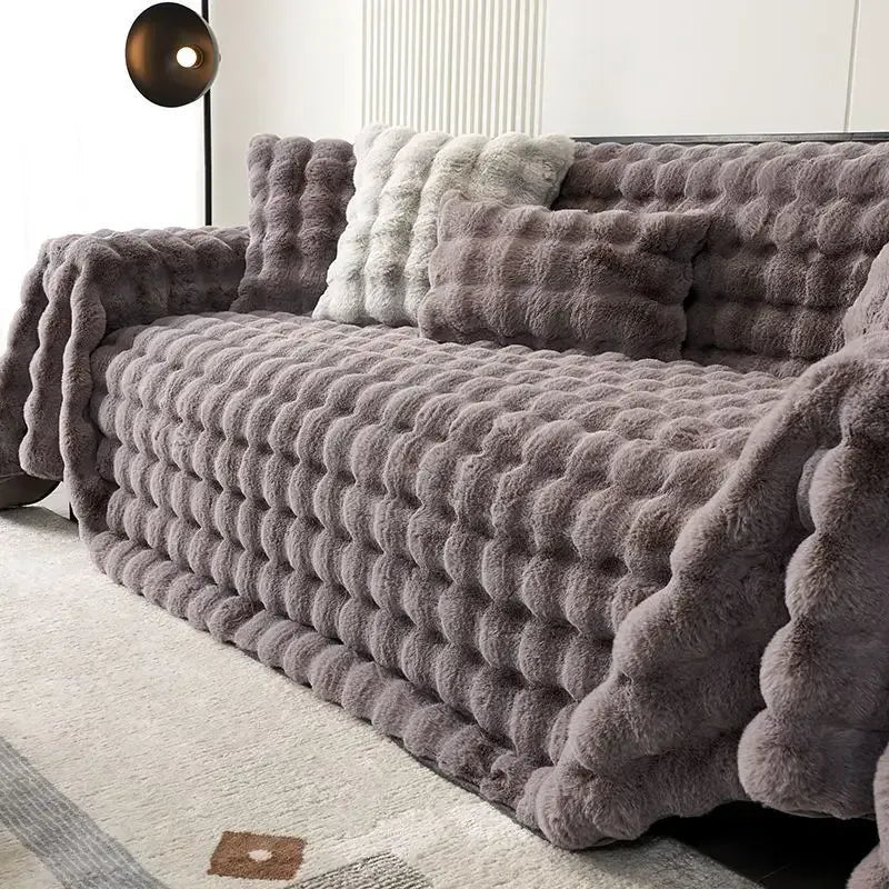 Jeté de Canapé Luxe en Peluche Imitation Lapin Marron