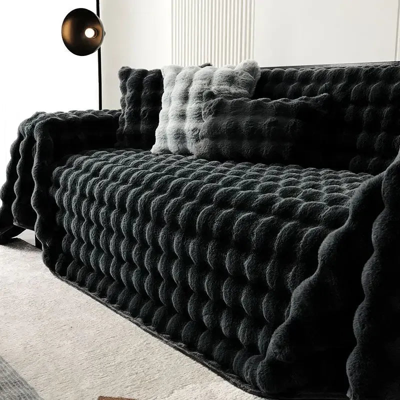 Jeté de Canapé Luxe en Peluche Imitation Lapin Noir