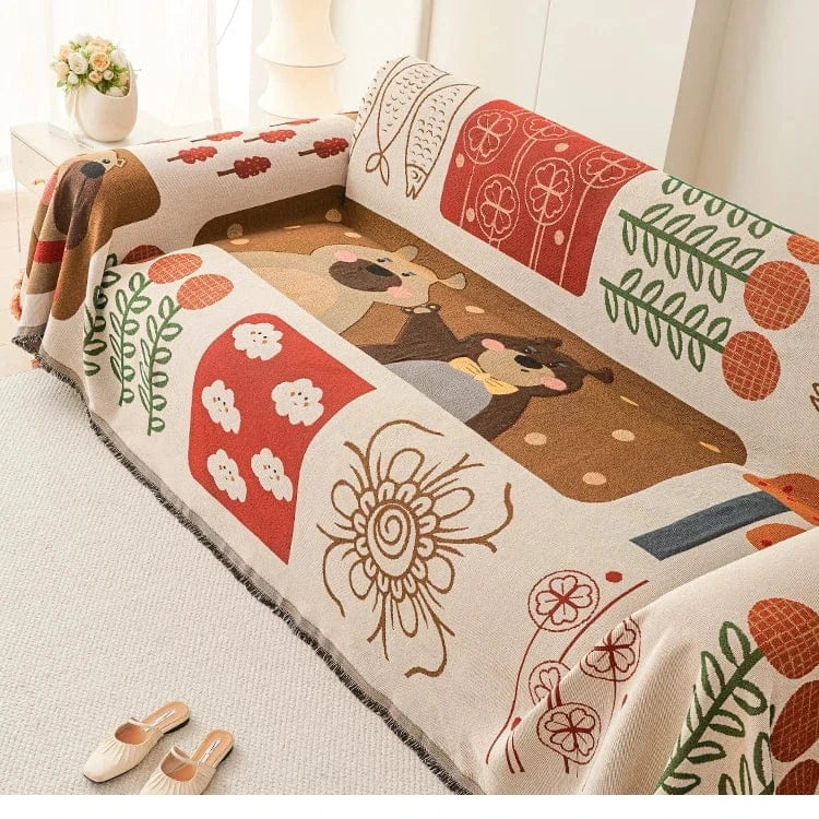 Jeté de Canapé Universel Mignonne Ton Rouge et Marron