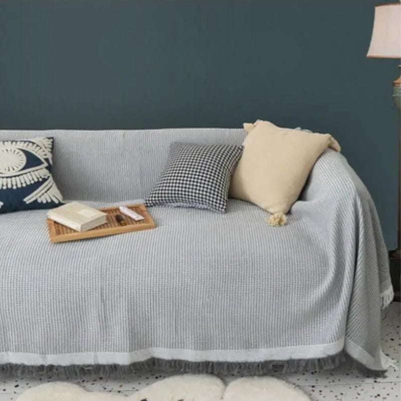 Jeté Nordique en Coton Uni Gris Clair