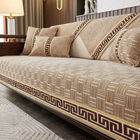 Protège Canapé en Chenille de Luxe Géométrique Marron Kaki / 70x70cm 1pc